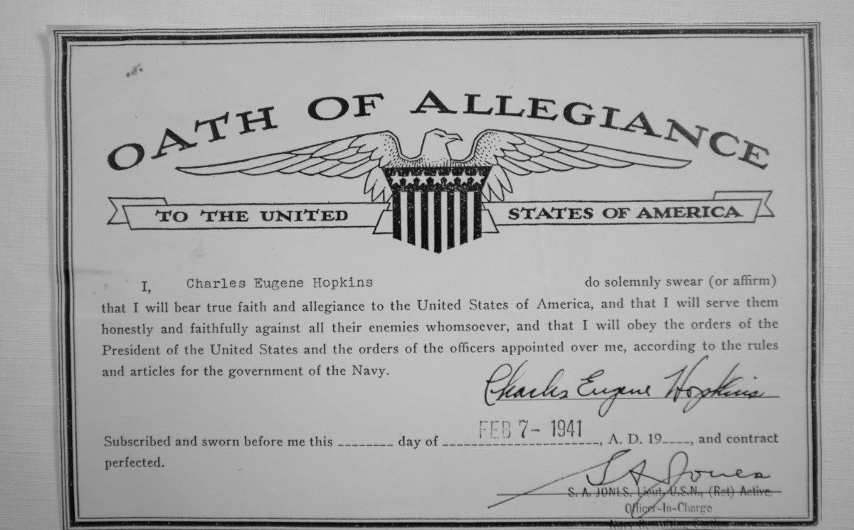 Paper Document of U.S. Navy "Oath of Allegiance" of Charles HOPKINS