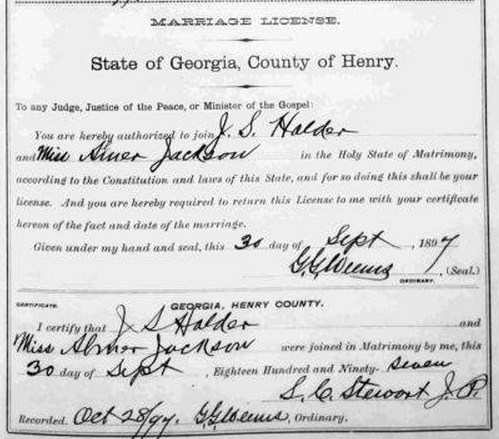 Marriage Certificate of James Solomon HOLDER and Alma Josephine JACKSON