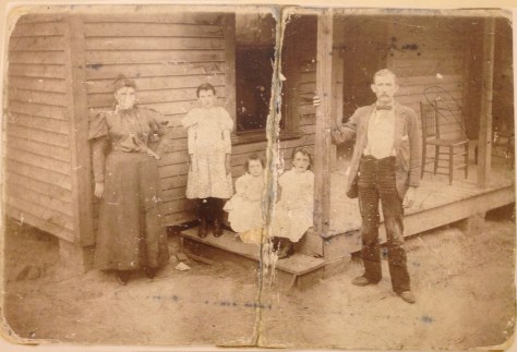 From Left to Right:  'Mattie' Elizabeth STEPHENS, Lizzie DENTON, Florence Estell DENTON, Myrtle Faye DENTON, Joseph Martin DENTON.  Circa1895